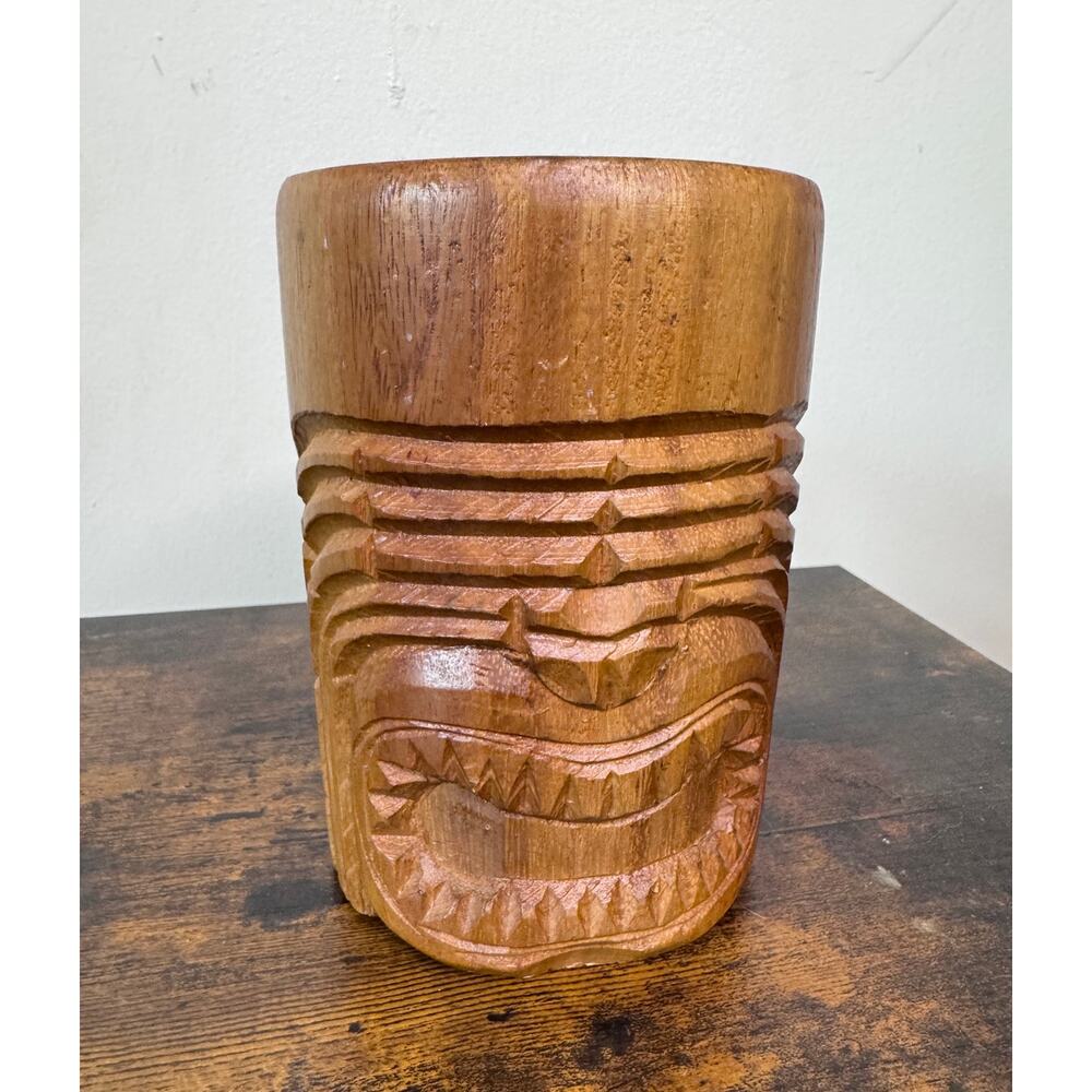 Vintage Polynesian Monkey Pod Tiki Wooden Mug